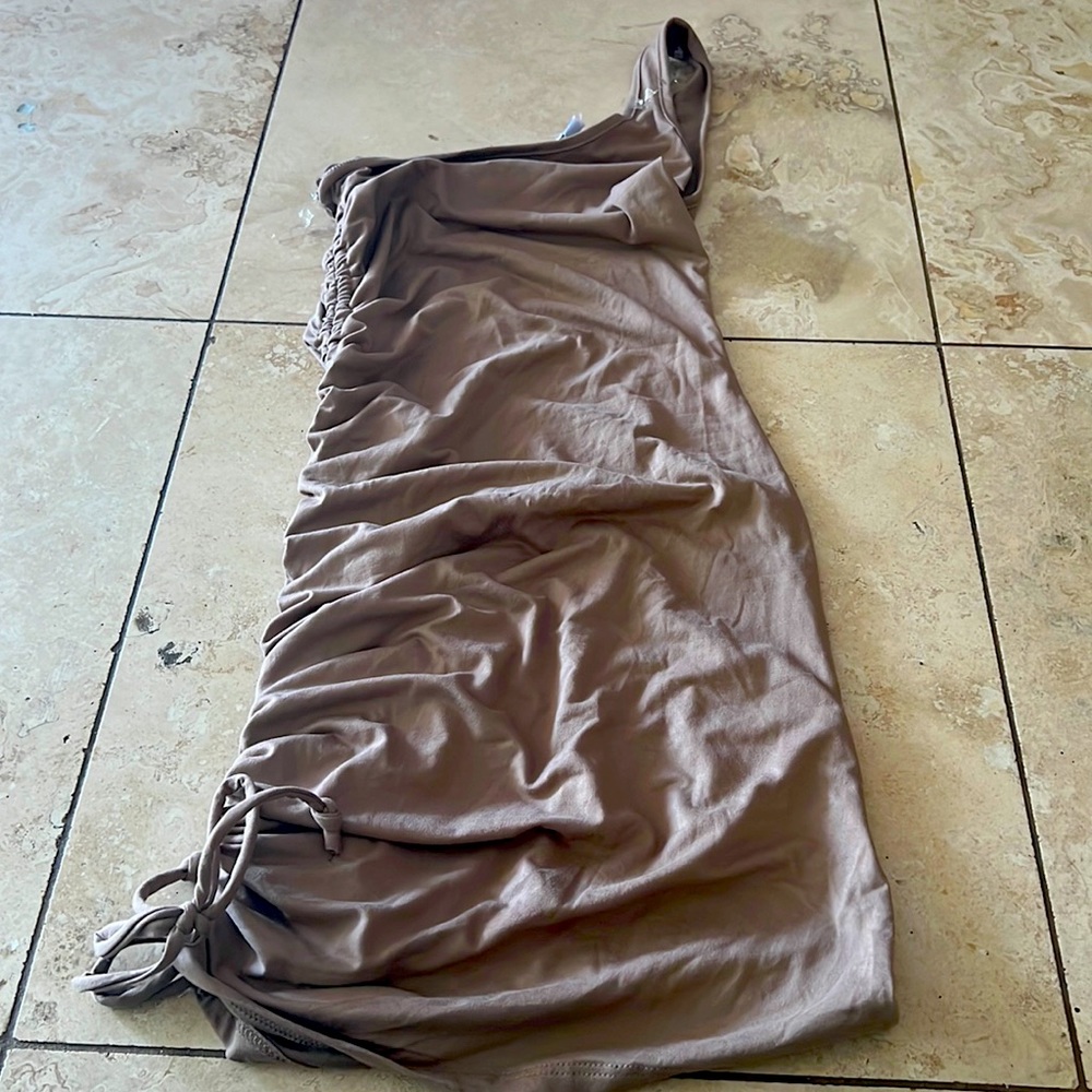 Brown one shoulder mini dress!